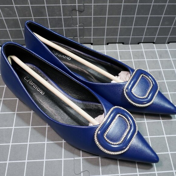 C Paravano Pointed Toe Ballet Flats Blue Size 5.5 - Picture 5 of 12